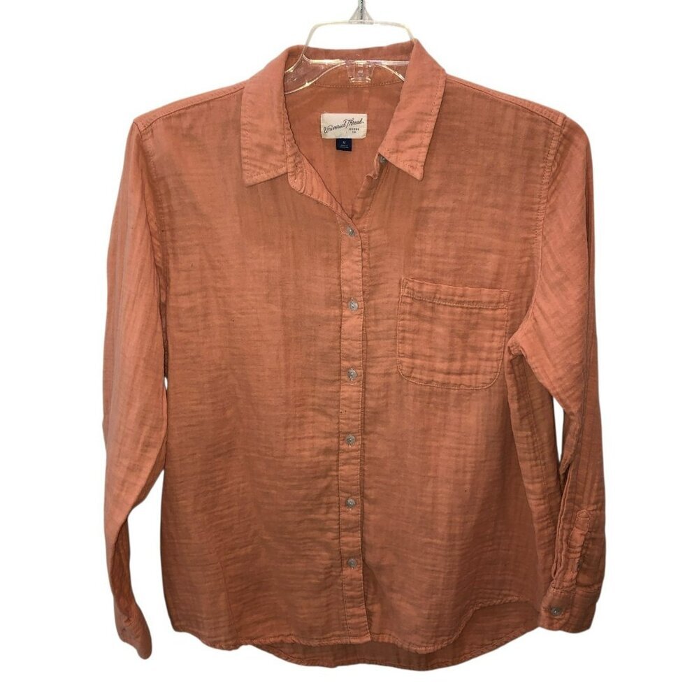 Universal Thread Womens Medium Peach Gauzy Crepe Long Sleeve Shirt Size M - Picture 2 of 11